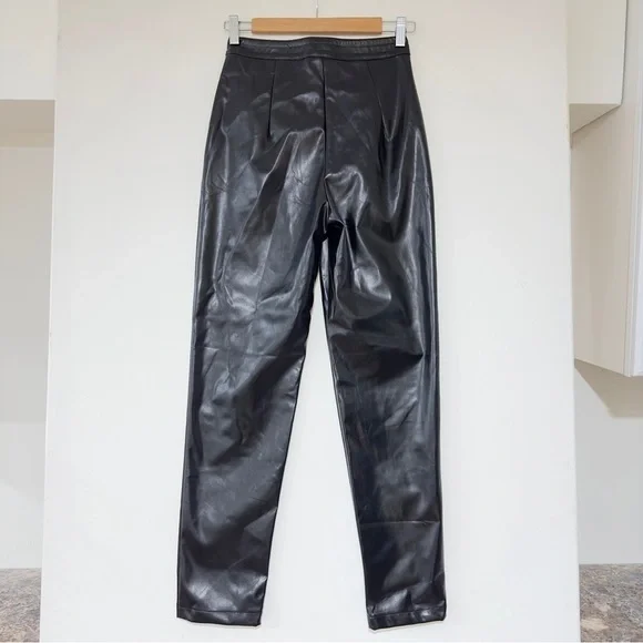 Princess Polly Black Love Club  Pleated Faux Leather Pants size 2 - Picture 3 of 7